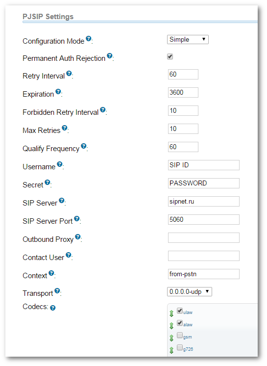 sipnet pjsip trunk